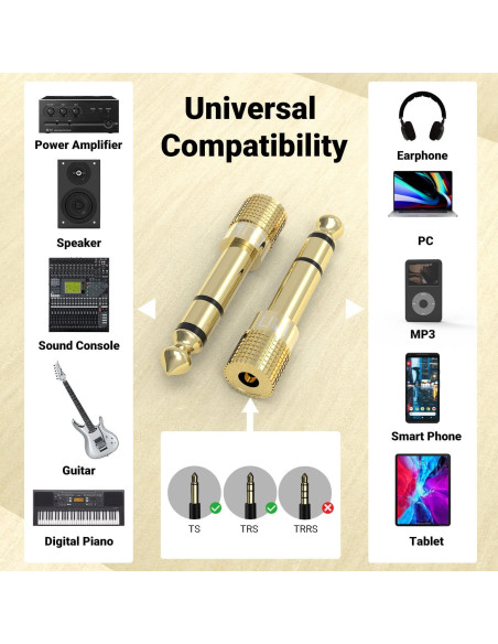 Adaptador de Audio Cubilux 6.35mm a 3.5mm Chapado en Oro - Paquete de 3 Adaptador de Audio Cubilux 6.35mm a 3.5mm Chapado en Oro - Paquete de 3