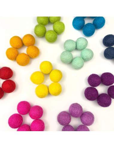Pompones de Fieltro de Lana 100% Hechos a Mano - 50 Bolas Arcoíris
