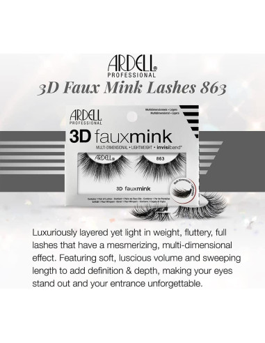 Pestañas Ardell 3D Visón Sintético 863 - Ligeras y Naturales