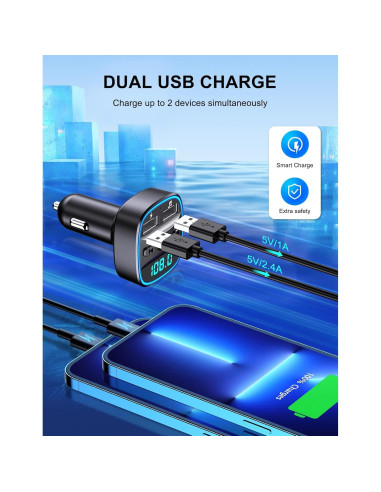 Transmisor FM Bluetooth COMSOON T25 con 2 Puertos USB y Manos Libres