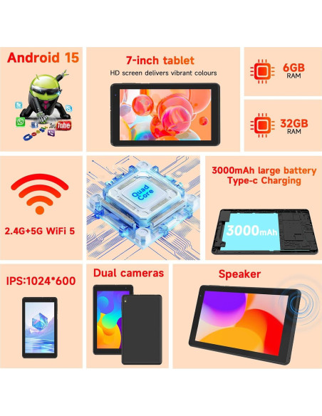 Tableta Android 15.0 BYANDBY 7" 6GB+32GB Expandible 1TB Tableta Android 15.0 BYANDBY 7" 6GB+32GB Expandible 1TB