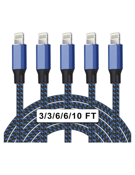 Cargador Lightning Estbuc MFi 5 Pack 0.91-3.05 m Carga Rápida Cargador Lightning Estbuc MFi 5 Pack 0.91-3.05 m Carga Rápida