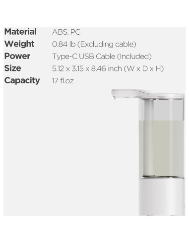 Dispensador de Jabón Automático Mooas 500ml IPX5 Recargable