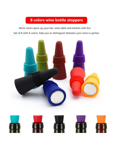 12 Tapones de Vino BOOMIBOO Silicona y Acero Inoxidable
