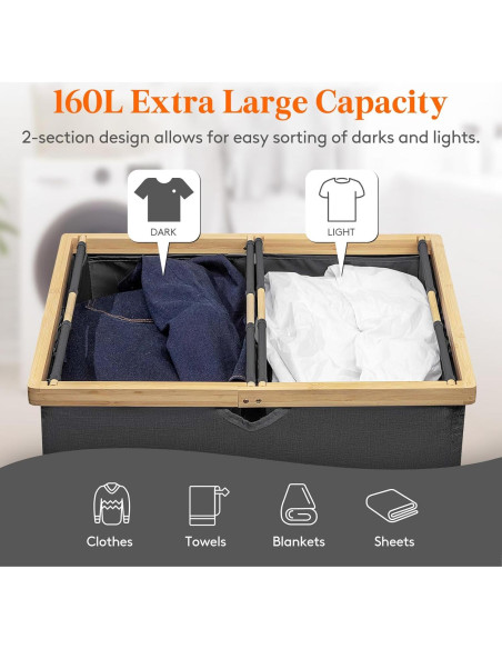 Cesta de Ropa Sucia Doble Lifewit 160L con Tapa y Asas Cesta de Ropa Sucia Doble Lifewit 160L con Tapa y Asas