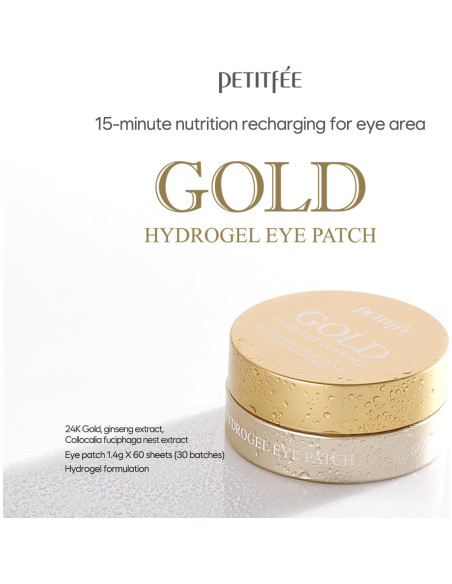 Parche de Hidrogel Dorado para Ojos Petitfee 60ea Parche de Hidrogel Dorado para Ojos Petitfee 60ea