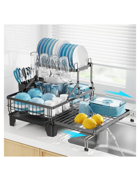 Estante de Secado de Platos Grande GSlife Negro 2 Niveles Estante de Secado de Platos Grande GSlife Negro 2 Niveles