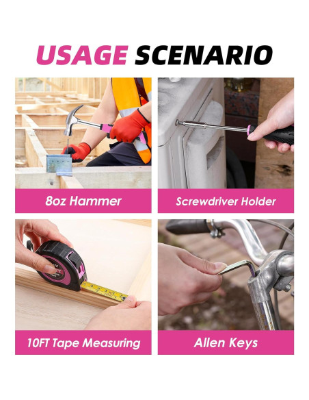 Kit de Herramientas DOWELL Rosa 147 Piezas con Taladro 12V