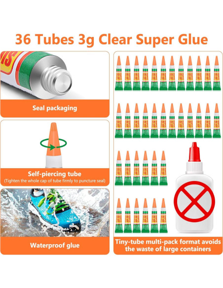 36 Tubos de 3g Pegamento Súper Fuerte Lucomb Gel Transparente 36 Tubos de 3g Pegamento Súper Fuerte Lucomb Gel Transparente