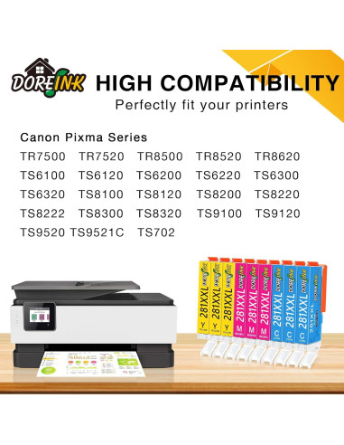 Paquete de 9 Cartuchos de Tinta DOREINK Compatible Canon 281