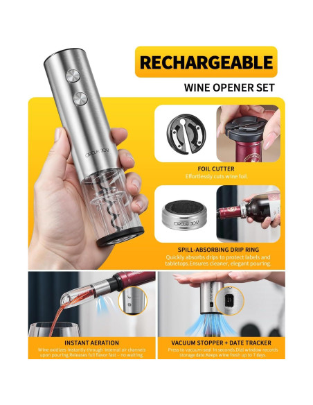 Abridor de Vino Eléctrico CIRCLE JOY 6-en-1 Recargable Plata Abridor de Vino Eléctrico CIRCLE JOY 6-en-1 Recargable Plata