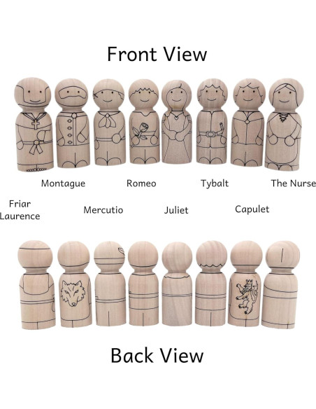 Juego de Muñecos de Pegar Romeo y Julieta - Madera Natural - DIY Juego de Muñecos de Pegar Romeo y Julieta - Madera Natural - DIY
