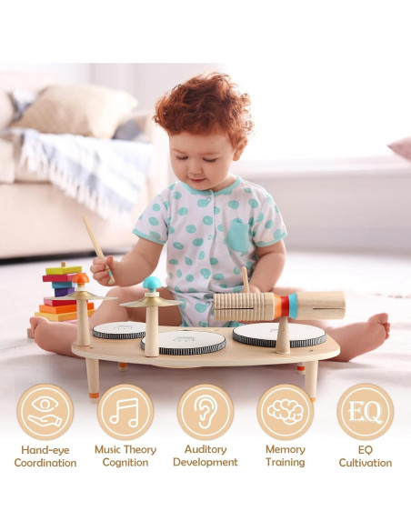Juego de Batería de Madera 8 en 1 para Niños 1-3 Años Juego de Batería de Madera 8 en 1 para Niños 1-3 Años