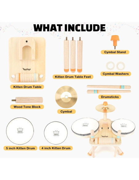 Juego de Batería de Madera 8 en 1 para Niños 1-3 Años Juego de Batería de Madera 8 en 1 para Niños 1-3 Años