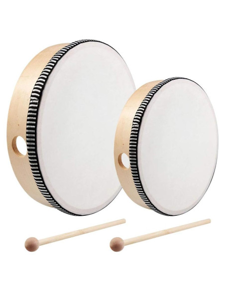 Tambor de Mano Nydotd 10" y 8" con Golpeadores de Madera Tambor de Mano Nydotd 10" y 8" con Golpeadores de Madera