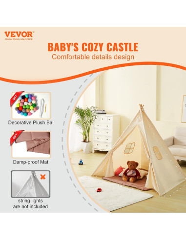 Tienda Teepee VEVOR para Niños con Alfombra Impermeable 118x143cm