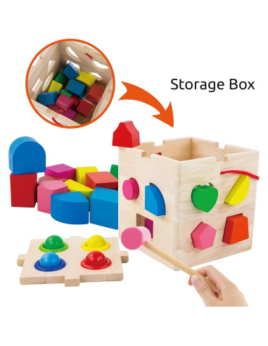 Cubo de Actividad de Madera Evmark - Juguete Montessori 14.76 cm
