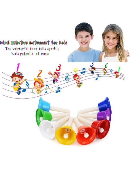 Campanas de Mano Musicales 8 Notas con Bolsa y Partituras Campanas de Mano Musicales 8 Notas con Bolsa y Partituras
