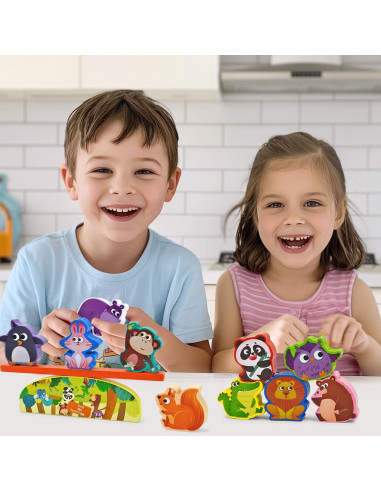 Juguetes de Madera Vileafy Montessori 10 Animales para Niños 3+