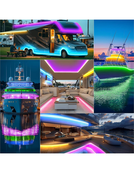 Luces LED Marinas Gliztech 7.62m RGB 12V Impermeables IP67 Luces LED Marinas Gliztech 7.62m RGB 12V Impermeables IP67