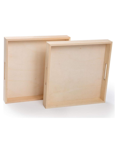 Bandeja de Madera Cuadrada Wooden Living - Paquete de 2 Bandeja de Madera Cuadrada Wooden Living - Paquete de 2