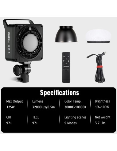 Luz de Video Profesional NiceVeedi XE-125A 250W Bi-Color 3000K-10000K