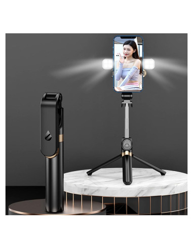 Trípode Extensible MQOUNY con Luz LED y Control Remoto - Negro