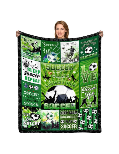 Manta de Fútbol JOPJOLIW 127x152 cm Franela Suave Verde