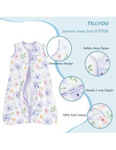Saco de Sueño TILLYOU 6-12 Meses 0.5 TOG Algodón Ligero 2