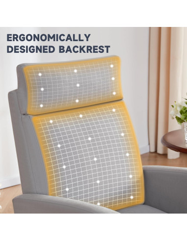 Silla Mecedora AYEASY con Respaldo Alto y Reposapiés - Lino Gris