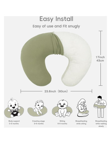 FUNUPUP Funda de Almohada de Muselina 2 Pack Verde y Beige