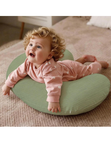 FUNUPUP Funda de Almohada de Muselina 2 Pack Verde y Beige