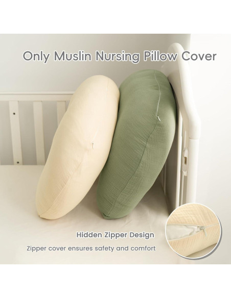FUNUPUP Funda de Almohada de Muselina 2 Pack Verde y Beige FUNUPUP Funda de Almohada de Muselina 2 Pack Verde y Beige