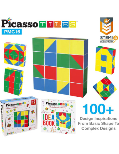 Cubos de Rompecabezas Magnéticos PicassoTiles 50 Piezas + Libro