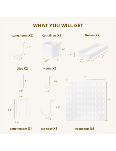 Kit Organizador de Pared VUSIGN 4 Piezas 56x56 cm Blanco