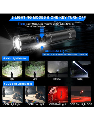Linterna LED Recargable Banral K-2303-B 8 Modos 5000mAh