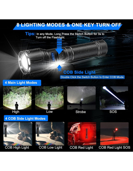 Linterna LED Recargable Banral K-2303-B 8 Modos 5000mAh Linterna LED Recargable Banral K-2303-B 8 Modos 5000mAh