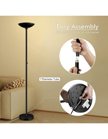 Lámpara de Pie LED Regulable AUQUEE 30W 3600LM 180cm Negro Lámpara de Pie LED Regulable AUQUEE 30W 3600LM 180cm Negro