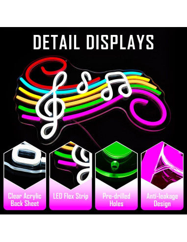 Cartel de Neón Ajoyferris Nota Musical LED Regulable 0.5kg