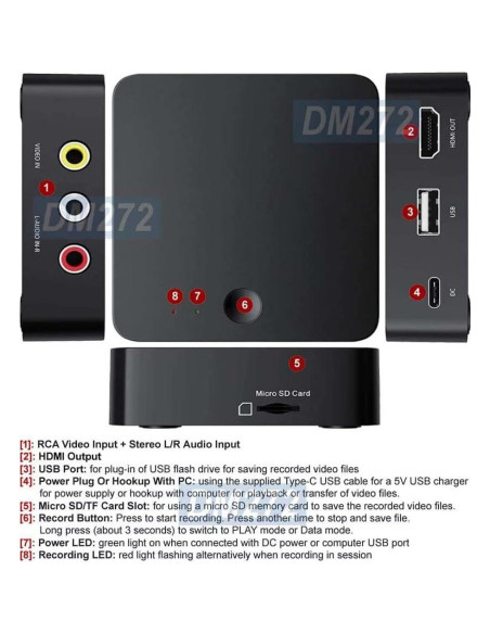 Grabador de Video Digital MP4 AllAboutAdapters DM272 HD RCA Grabador de Video Digital MP4 AllAboutAdapters DM272 HD RCA