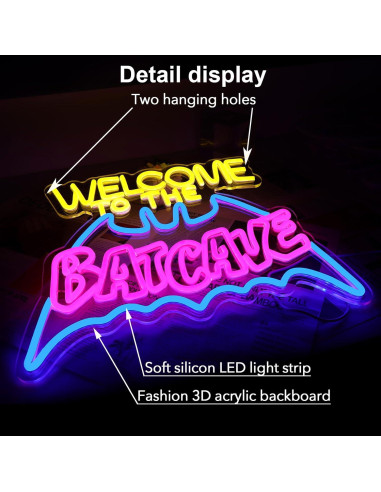 Letrero Neón de Cueva de Murciélago Jesalah 32x42cm LED USB