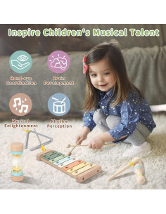 Juego de Instrumentos Musicales de Madera para Niños 1-3 Años 2