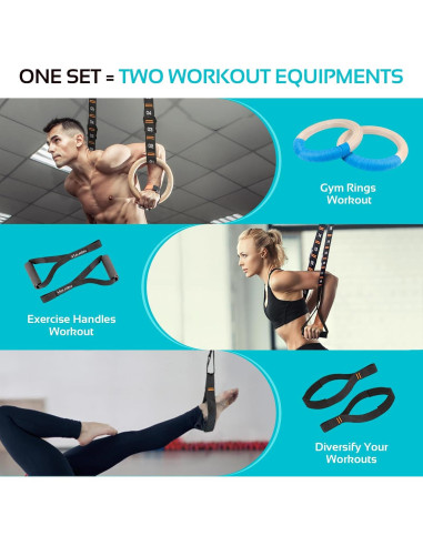 Anillos de Gimnasia de Madera Vulken 3.18 cm con Correas 2.59 m