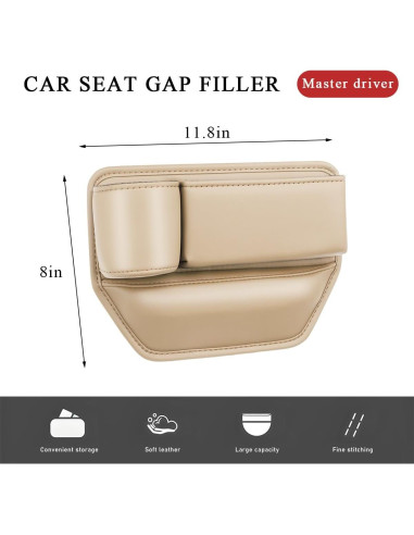 Organizador de Asiento de Coche Gasedin Beige Ajustable con Portavasos
