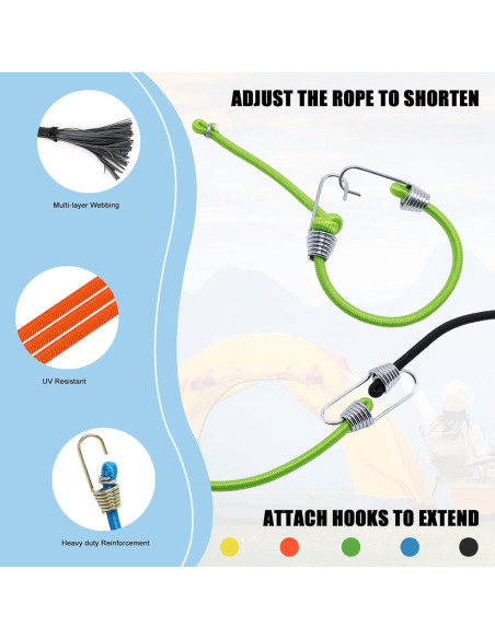 Cuerdas Bungee Pequeñas OPPKEPT 25cm Ajustables Paquete de 12 Cuerdas Bungee Pequeñas OPPKEPT 25cm Ajustables Paquete de 12