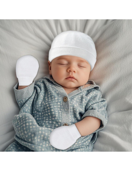 Conjunto Gorro y Manoplas Bebé Algodón Suave 0-6 Meses Conjunto Gorro y Manoplas Bebé Algodón Suave 0-6 Meses
