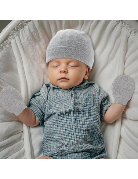 Conjunto Gorro y Manoplas Bebé Algodón Suave 0-6 Meses Conjunto Gorro y Manoplas Bebé Algodón Suave 0-6 Meses
