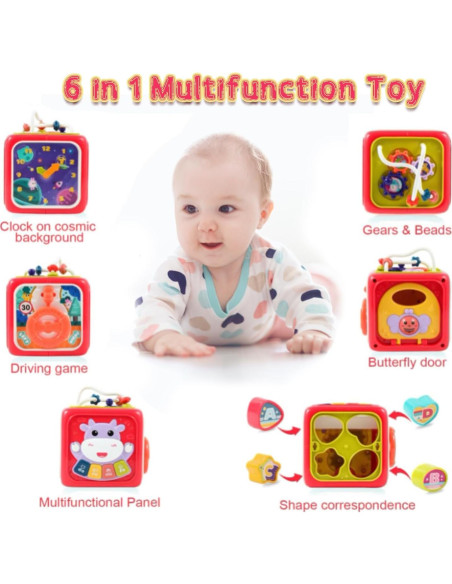 Cubos de Actividad 6 en 1 PDQROG para Bebés 18M+, Juguetes Montessori Cubos de Actividad 6 en 1 PDQROG para Bebés 18M+, Juguetes Montessori