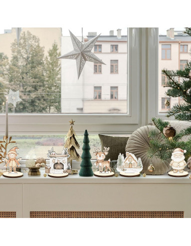 Juego de Centro de Mesa de Madera Boho Beige Navidad 16 Pcs