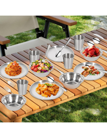 Set de Utensilios de Camping REDCAMP para 4 Personas - Acero Inoxidable Set de Utensilios de Camping REDCAMP para 4 Personas - Acero Inoxidable